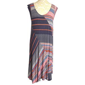 Weston Wear Anthropologie Midi Sun Dress Knit A Line Stripe Geometric L